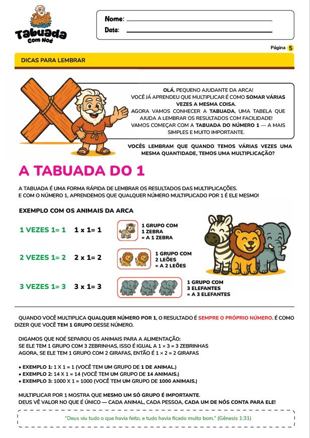 Tabuada com Noé - Tabuada com a Bíblia